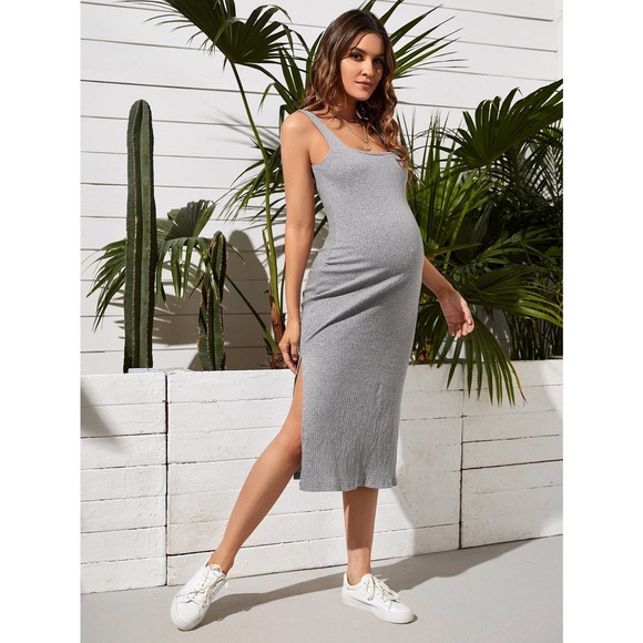 Maternity Split Thigh Rib knit Dress pink - Picture 10 of 10